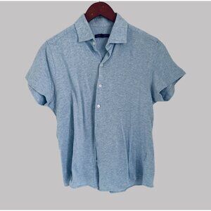 Robert Barakett Light Blue Short Sleeve Button-Up Shirt 100% Cotton Size Med
